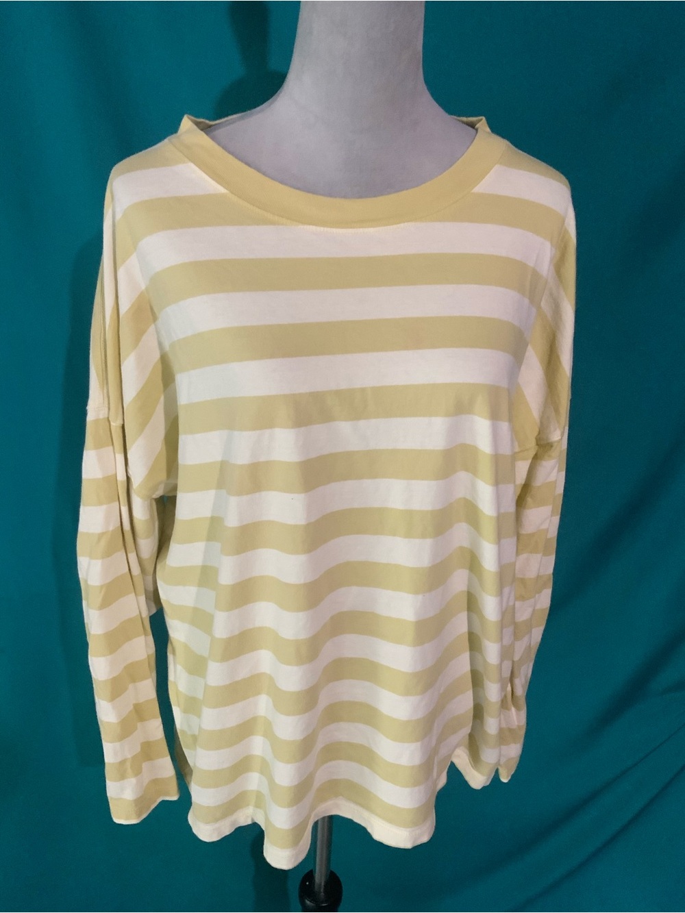 J. Crew Yellow and White Striped Crewneck Top